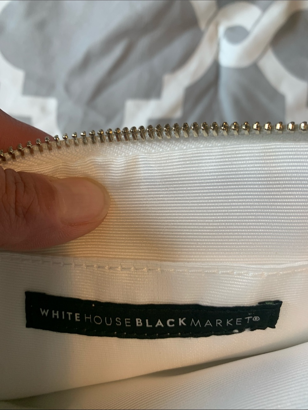 WHITE HOUSE BLACK MARKET White Floral Studded Wristlet Clutch with Purple Accent - Picture 3 of 4